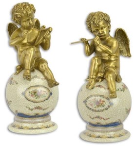 Casa Padrino set figure decorative Art Nouveau angeli in bronzo su sfere di porcellana multicolore / oro 10,8 x 11,1 x A. 25 cm - Accessori per Decorazioni Barocche e Art Nouveau