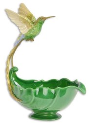 Porzellan Deko Blumenschale Kolibri Grün Mehrfarbig