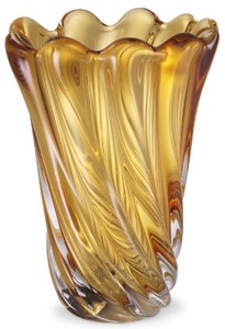 Casa Padrino luxury decorative glass vase yellow Ø 20.5 x H. 29 cm - Hand Blown Flower Vase - Luxury Decoration Accessories