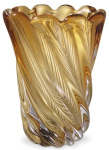 Casa Padrino luxury decorative glass vase yellow Ø 19.5 x H. 25.5 cm - Hand Blown Flower Vase - Luxury Decoration Accessories