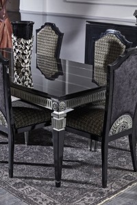 Casa Padrino tavolo da pranzo barocco di lusso nero / argento - Nobile tavolo da pranzo in legno massello - Magnifico mobili da pranzo barocco