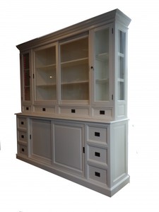 Casa Padrino Grande credenza in stile country Shabby Chic, Bianco, 220 x 50/45 x 225 cm