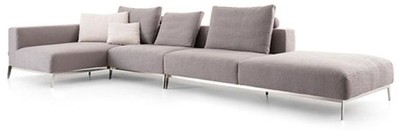 Casa Padrino canapé de luxe gris / argent 400 x 178 x H. 56 cm - Canapé d'angle salon modulable - Meuble salon de luxe