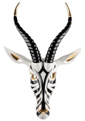Luxus Designer Porzellan Deko Maske Antilope Schwarz Weiß Gold Luxury Designer Porcelain Deco Mask Antelope Black White Gold 