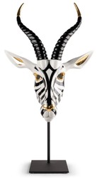 Luxus Designer Porzellan Deko Maske Antilope Schwarz Weiß Gold Luxury Designer Porcelain Deco Mask Antelope Black White Gold 