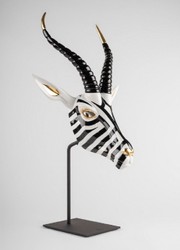 Luxus Designer Porzellan Deko Maske Antilope Schwarz Weiß Gold Luxury Designer Porcelain Deco Mask Antelope Black White Gold 