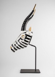 Luxus Designer Porzellan Deko Maske Antilope Schwarz Weiß Gold Luxury Designer Porcelain Deco Mask Antelope Black White Gold 