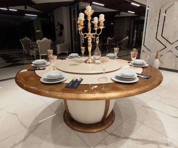 Casa Padrino tavolo da pranzo barocco di lusso crema / oro - Tavolo da pranzo rotondo in legno massello con sezione centrale girevole - Mobili Barocchi Nobili per Hotel e Ristoranti