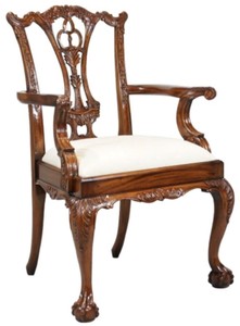 Casa Padrino chaise de salle à manger baroque de luxe avec accoudoirs blanc / marron - Chaise rembourrée en bois massif de style baroque - Mobilier de salle à manger baroque