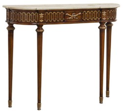 Casa Padrino console baroque de luxe marron / or / crème - Table console en bois massif fait main avec des décorations élégantes et un plateau en marbre - Mobilier Baroque