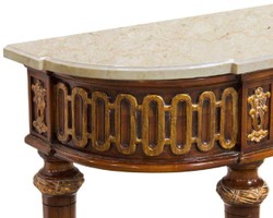 Casa Padrino console baroque de luxe marron / or / crème - Table console en bois massif fait main avec des décorations élégantes et un plateau en marbre - Mobilier Baroque