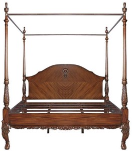 Casa Padrino lit double baroque de luxe marron foncé - Lit en bois massif fait main - Mobilier de chambre de style baroque - Noble et Magnifique