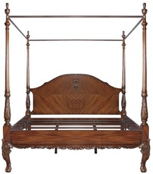 Casa Padrino lit double baroque de luxe marron foncé - Lit en bois massif fait main - Mobilier de chambre de style baroque - Noble et Magnifique