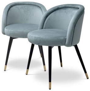 Casa Padrino ensemble de chaises de salle à manger bleu / noir / laiton 57,5 x 58 x H. 77 cm - Chaises de salle à manger nobles - Meubles de salle à manger de luxe