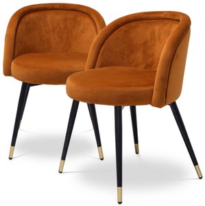 Casa Padrino ensemble de chaises de salle à manger orange / noir / laiton 57,5 x 58 x H. 77 cm - Chaises de salle à manger nobles - Meubles de salle à manger de luxe