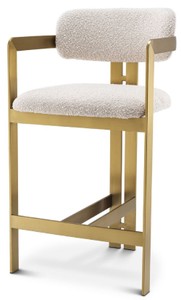 Casa Padrino chaise de bar luxe crème / laiton 53 x 44,5 x H. 97 cm - Tabouret de bar en inox capitonné - Meuble de bar luxe