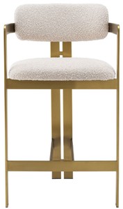 Casa Padrino Luxus Barstuhl Creme / Messing 53 x 44,5 x H. 97 cm - Gepolsterter Edelstahl Barhocker - Luxus Barmöbel