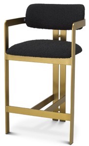Casa Padrino chaise de bar luxe noir / laiton 53 x 44,5 x H. 97 cm - Tabouret de bar en inox capitonné - Meuble de bar luxe