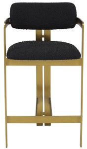 Casa Padrino Luxus Barstuhl Schwarz / Messing 53 x 44,5 x H. 97 cm - Gepolsterter Edelstahl Barhocker - Luxus Barmöbel