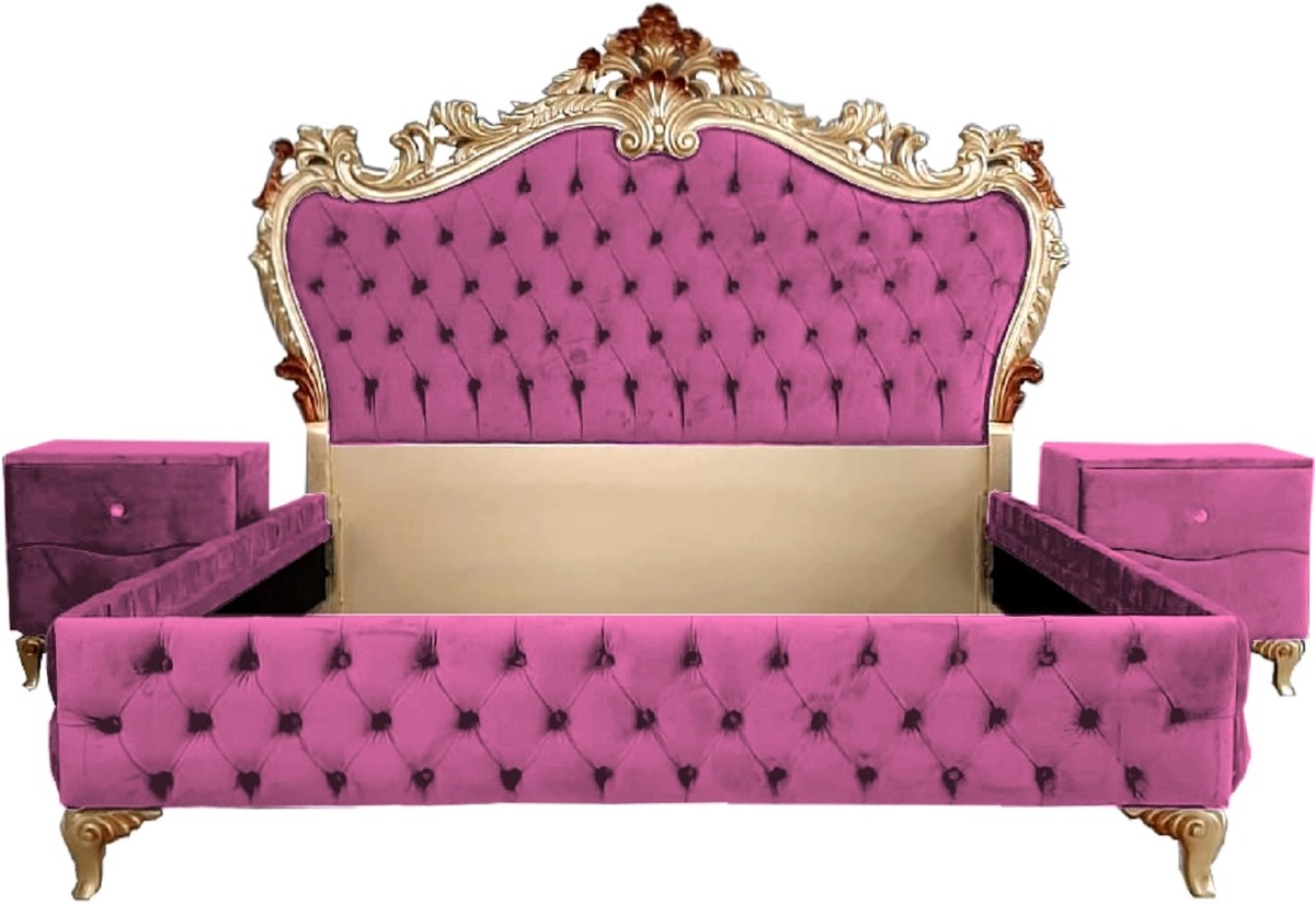 Casa Padrino Barock Schlafzimmer Set - Verschiedene Farben - 1 Doppelbett mit Kopfteil & 2 Nachtkommoden - Schlafzimmer Möbel im Barockstil - Edel & Prunkvoll