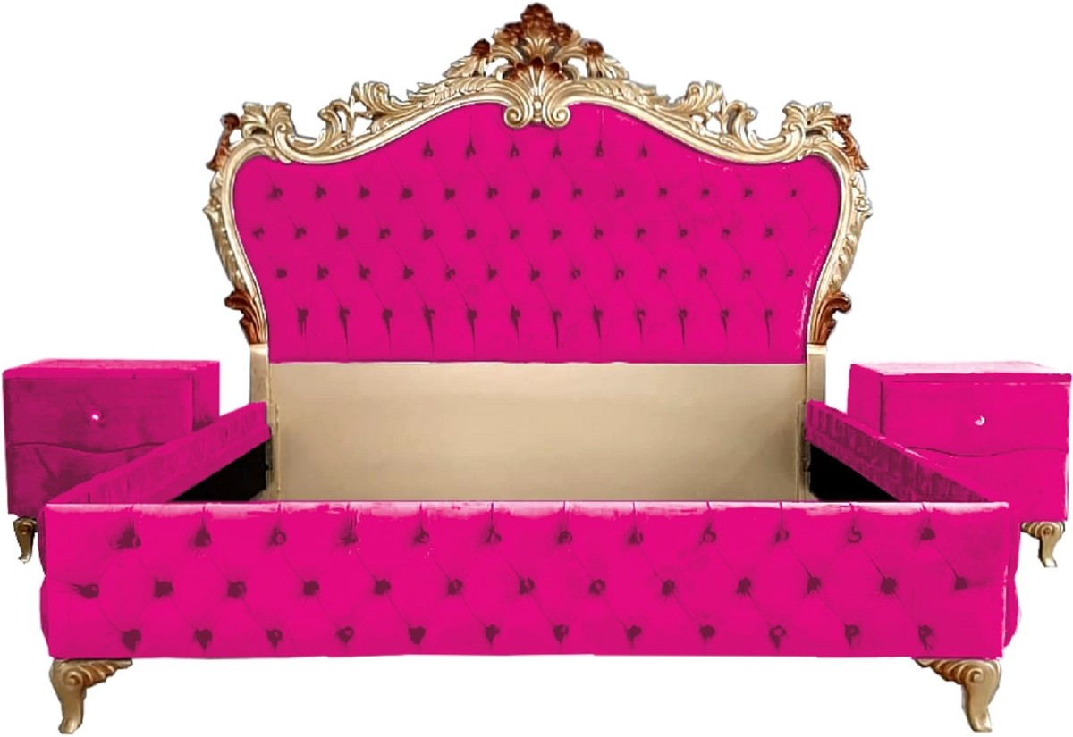 Casa Padrino Barock Schlafzimmer Set - Verschiedene Farben - 1 Doppelbett mit Kopfteil & 2 Nachtkommoden - Schlafzimmer Möbel im Barockstil - Edel & Prunkvoll