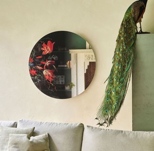 Casa Padrino Luxus Wandspiegel Mehrfarbig Ø 100 cm - Runder Spiegel mit Blumen Design - Luxus Kollektion