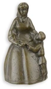 Casa Padrino Art Nouveau Table Bell Woman with Child Bronze Ø 3.9 x H. 6.9 cm - Table Bell Service Bell Made Of Bronze - Hotel & Gastronomy Accessories