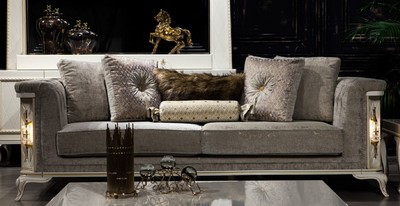 Casa Padrino canapé baroque de luxe gris / blanc / or - Canapé de salon lumineux de style baroque - Meubles de salon baroques - Noble & Magnifique