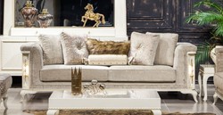 Casa Padrino sofá barroco de lujo gris claro / blanco / oro - Sofá de salón iluminado en estilo barroco - Muebles de salón barrocos - Noble y Magnífico