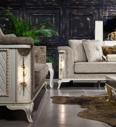 Casa Padrino sofá barroco de lujo gris claro / blanco / oro - Sofá de salón iluminado en estilo barroco - Muebles de salón barrocos - Noble y Magnífico