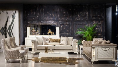 Casa Padrino Luxus Barock Ohrensessel Hellgrau / Weiß / Gold - Eleganter Wohnzimmer Sessel mit Muster - Wohnzimmer Möbel im Barockstil