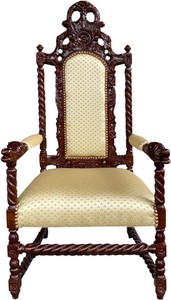 Sillón trono barroco Casa Padrino patrón crema / marrón - muebles de silla Tron Sillón trono barroco Casa Padrino patrón crema / marrón - muebles de silla Tron