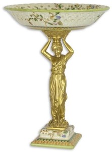 Casa Padrino bol décoratif Art Nouveau multicolore / or Ø 25 x H. 33,2 cm - Élégant bol à fruits en porcelaine avec figure décorative en bronze - Accessoires Déco Baroque & Art Nouveau