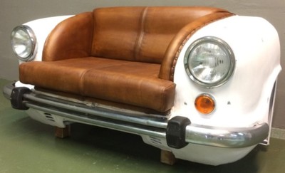 Casa Padrino sofá automóvil de diseño coñac / blanco / plata 158 x 70 x A. 83 cm - Sofá de sala de estar en el diseño del automóvil - Muebles automóvil de sala de estar