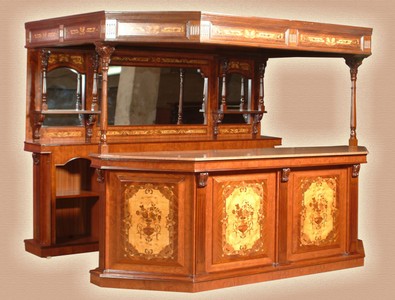 Casa Padrino bar de luxe en bois massif avec toit et comptoir avec dessus en marbre marron 266,7 x 188 x H. 213,7 cm - Bar fait main de style anglais traditionnel - Mobilier de Bar