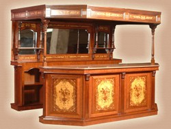 Casa Padrino luxury solid wood bar with roof and counter with marble top brown marquetry 266.7 x 188 x H. 213.7 cm - Handmade bar in traditional english style - Bar Furniture - Catering Furniture