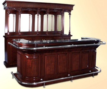 Casa Padrino bar à cocktails de luxe avec plateau en marbre marron foncé / noir / argent 279,4 x H. 223,5 cm - Bar en bois massif - Mobilier de Bar - Mobilier d'Hôtel & Restaurant