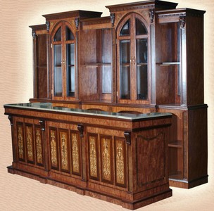 Casa Padrino bar de luxe en bois massif avec plateau en marbre marron foncé / marron / crème 381 x H. 251,5 cm - Mobilier de bar en bois massif hôtel & restaurant de luxe