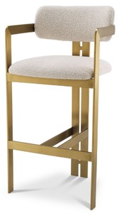 Casa Padrino chaise de bar luxe crème / laiton 53 x 44,5 x H. 107 cm - Tabouret de bar en inox capitonné - Meuble de bar luxe