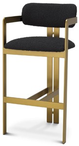 Casa Padrino chaise de bar luxe noir / laiton 53 x 44,5 x H. 107 cm - Tabouret de bar en inox capitonné - Meuble de bar luxe