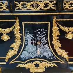 Luxus Barock Kommode mit Säulen Schwarz Gold Luxury Baroque Chest of Drawers with Columns Black Gold 