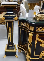 Luxus Barock Kommode mit Säulen Schwarz Gold Luxury Baroque Chest of Drawers with Columns Black Gold 