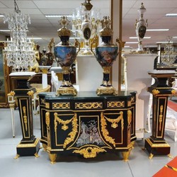 Luxus Barock Kommode mit Säulen Schwarz Gold Luxury Baroque Chest of Drawers with Columns Black Gold 