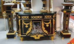 Luxus Barock Kommode mit Säulen Schwarz Gold Luxury Baroque Chest of Drawers with Columns Black Gold 