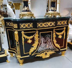 Luxus Barock Kommode mit Säulen Schwarz Gold Luxury Baroque Chest of Drawers with Columns Black Gold 
