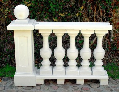 Casa Padrino balustrade Art Nouveau avec colonne et boule décorative blanc 133 x 33 x H. 110 cm - Balustrade en pierre solide en béton le plus fin - Accessoires de Décoration Jardin et Terrasse