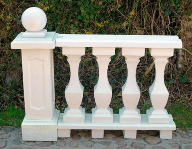 Casa Padrino balustrade Art Nouveau avec colonne et boule décorative blanc 133 x 33 x H. 110 cm - Balustrade en pierre solide en béton le plus fin - Magnifique décoration de jardin