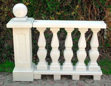 Casa Padrino balustrade Art Nouveau avec colonne et boule décorative blanc 133 x 33 x H. 110 cm - Balustrade en pierre solide en béton le plus fin - Magnifique décoration de terrasse