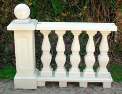 Casa Padrino Art Nouveau balustrade with column and decorative ball white 133 x 33 x H. 110 cm - Solid stone railings made of the finest concrete - Magnificent terrace decoration