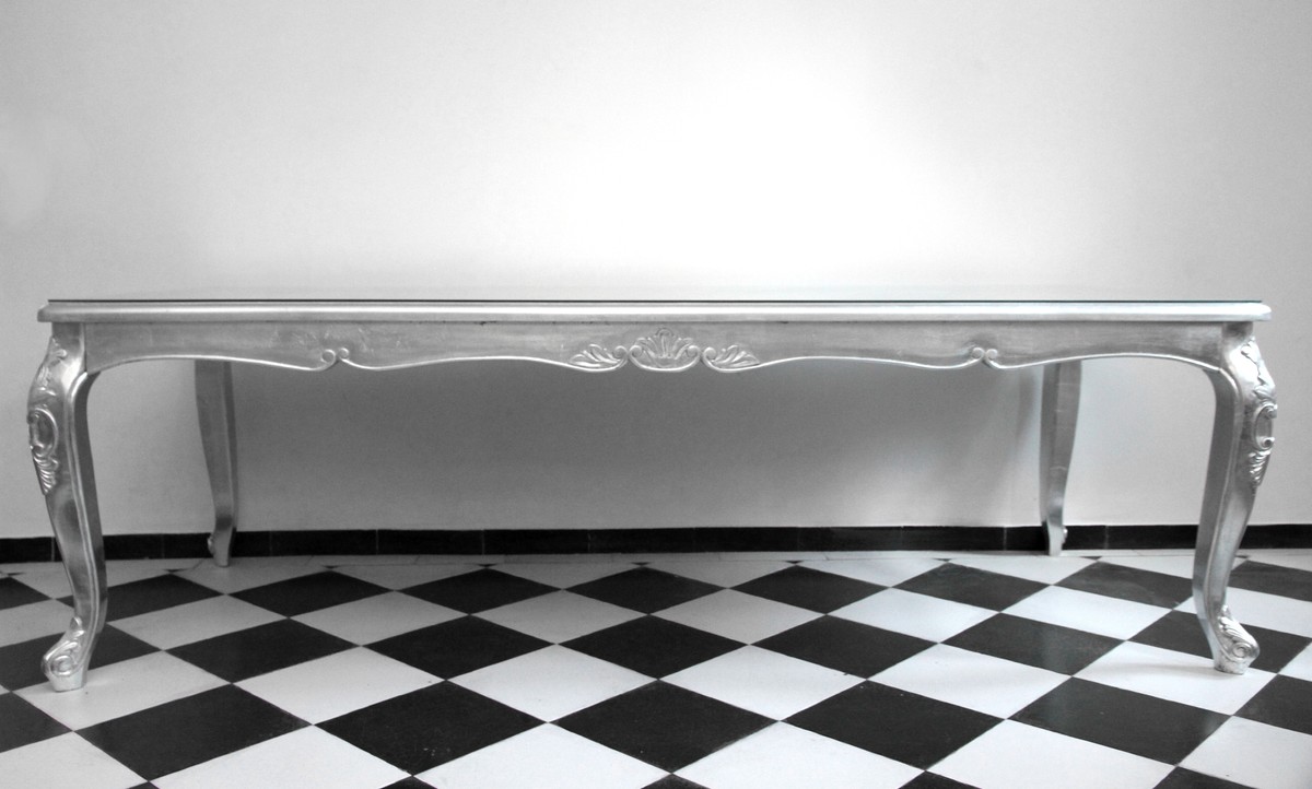Casa Padrino Barock Luxus Esstisch Silber 250 cm x 100 cm - Esszimmer Tisch - Made in Italy - Luxury Collection Casa Padrino Barock Luxus Esstisch Silber 250 cm x 100 cm - Esszimmer Tisch - Made in Italy - Luxury Collection